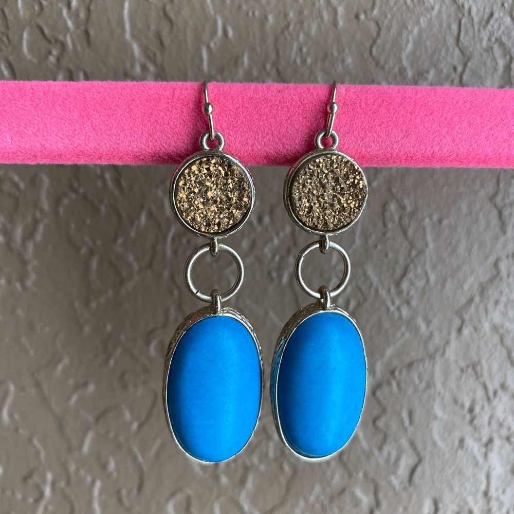 Turquoise and gold dangly earrings